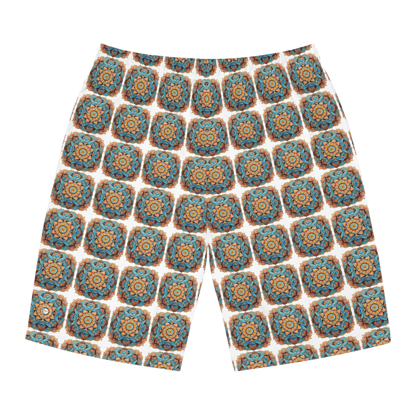 Winged Mandala in White Mosaic - Artistic Board Shorts