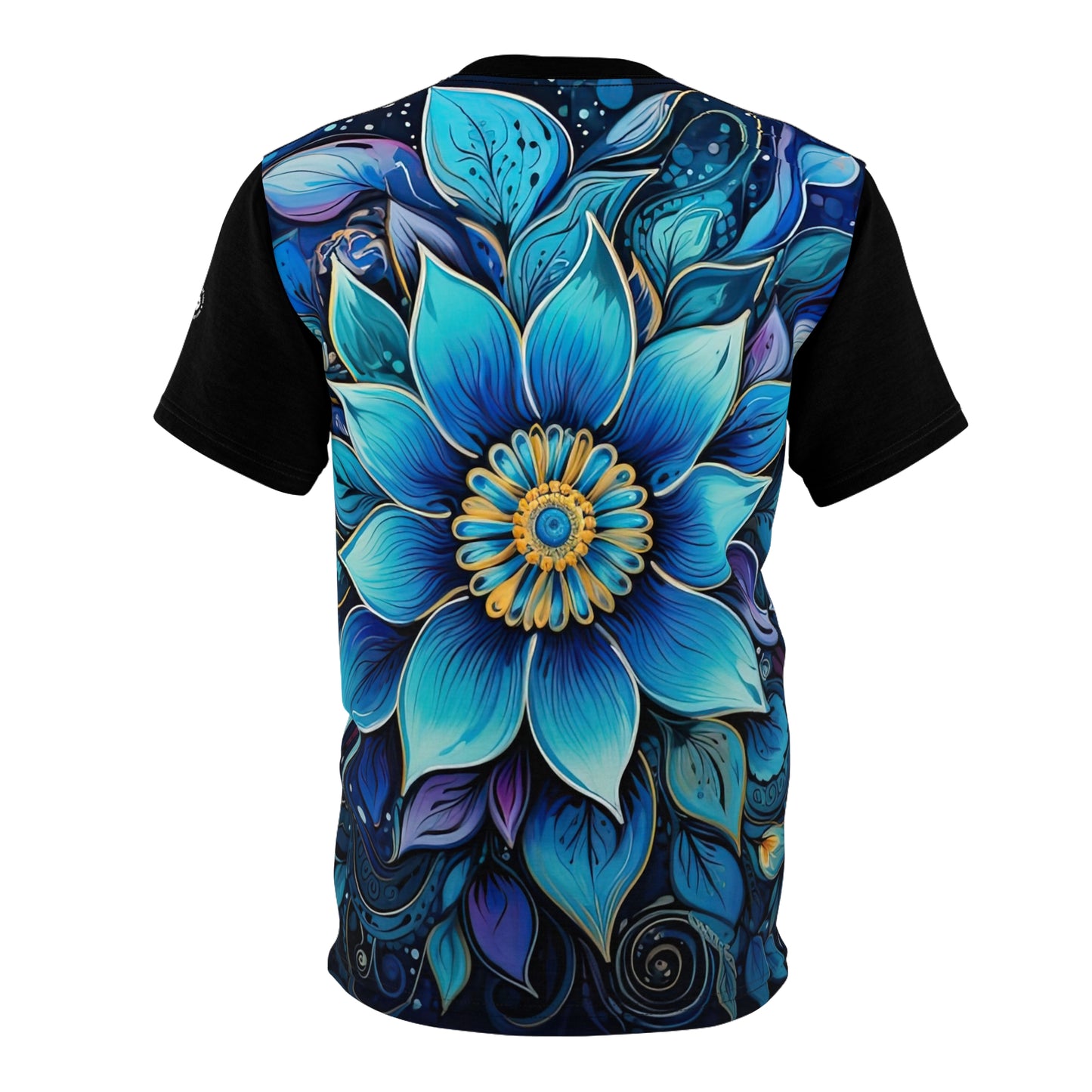 Blue Floral Mandala in Black - Fashion Tee