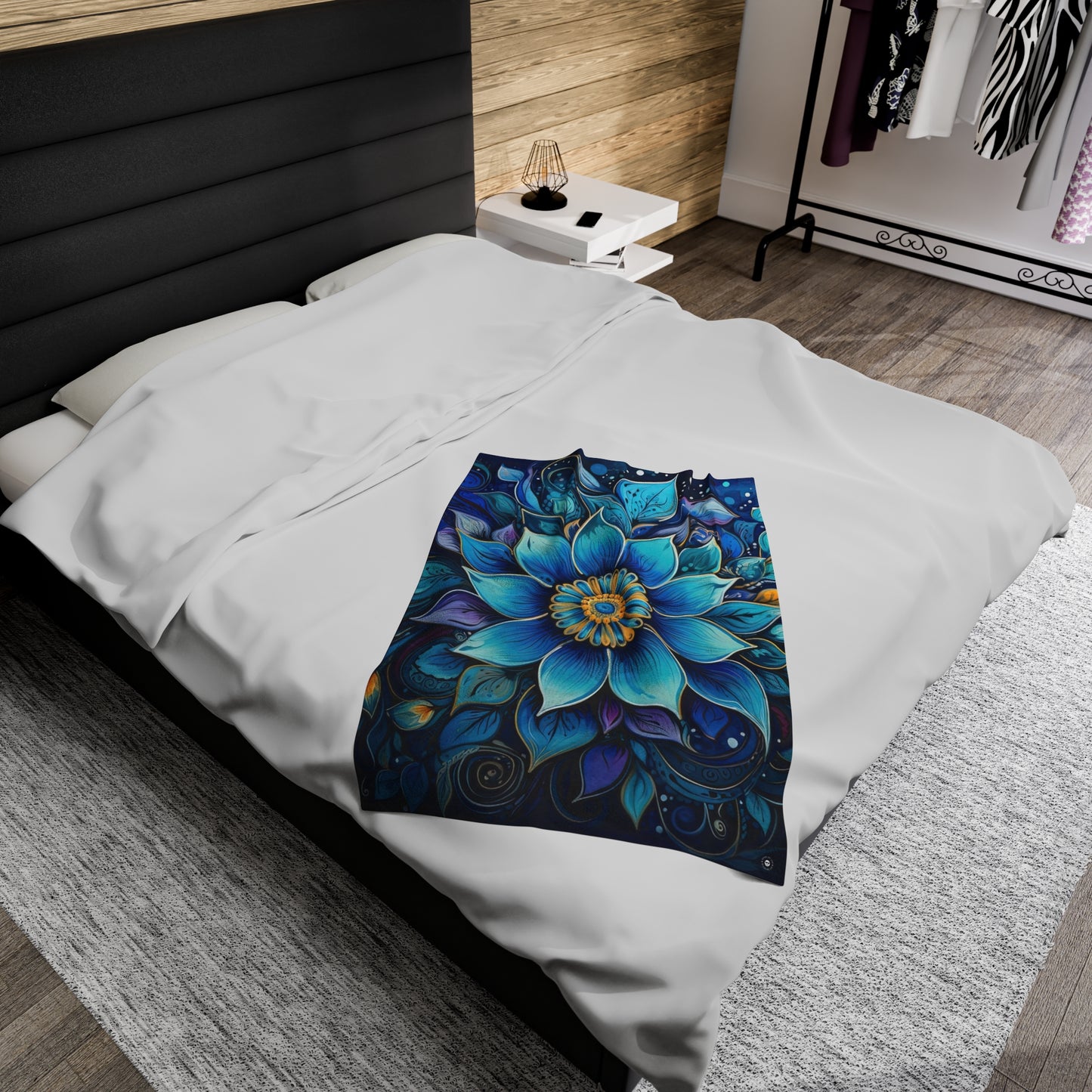 Blue Floral Mandala - Artsy Throw Blanket