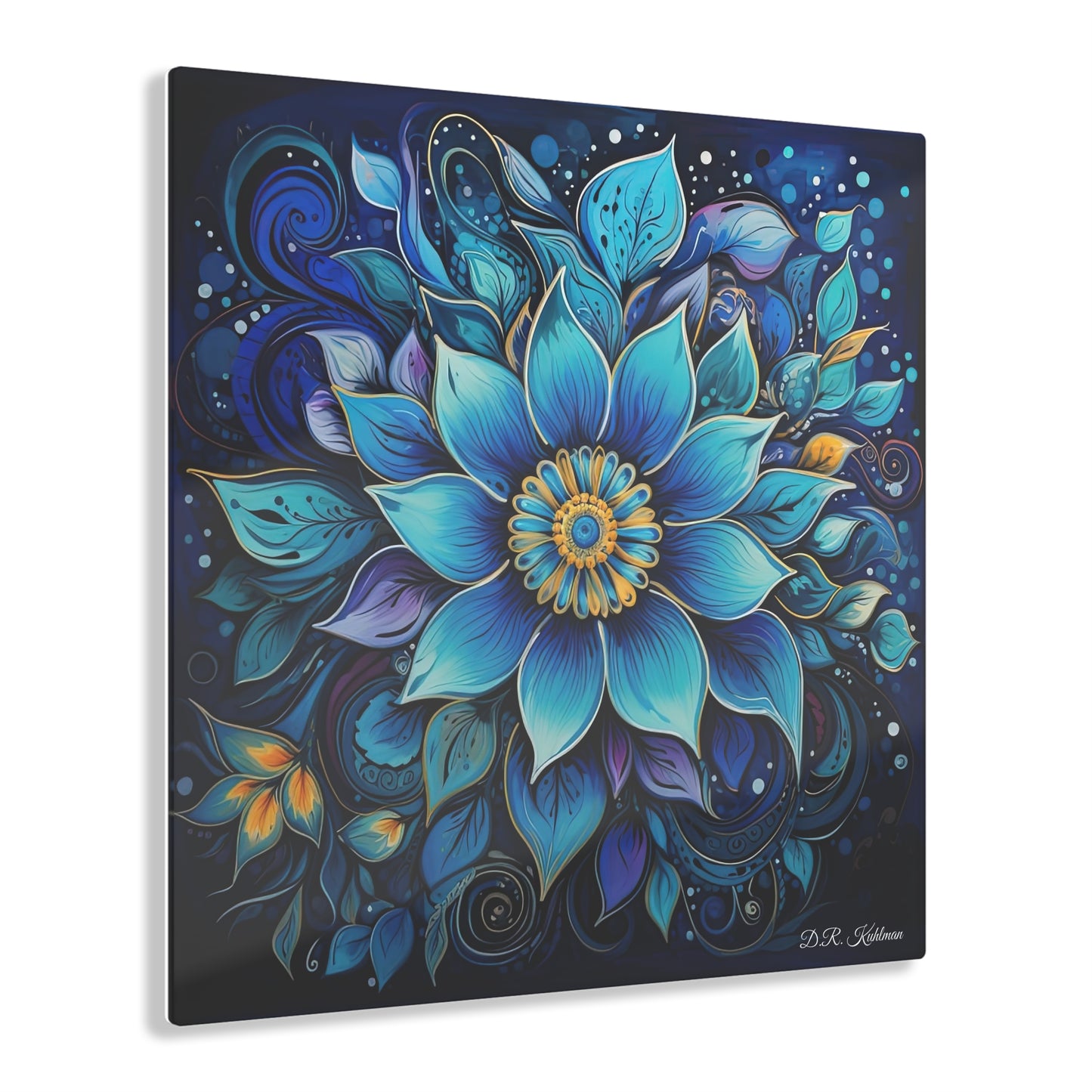 Blue Floral Mandala on Acrylic