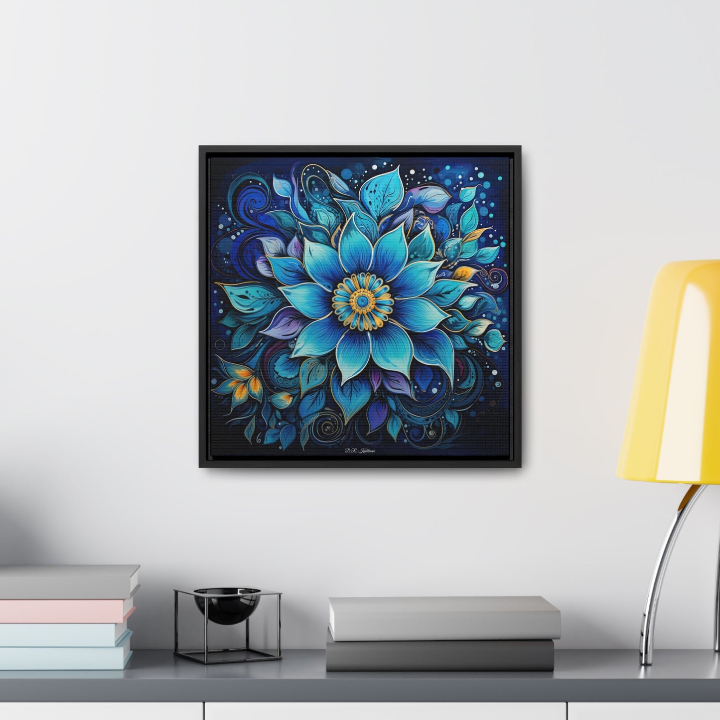 Blue Floral Mandala on Canvas