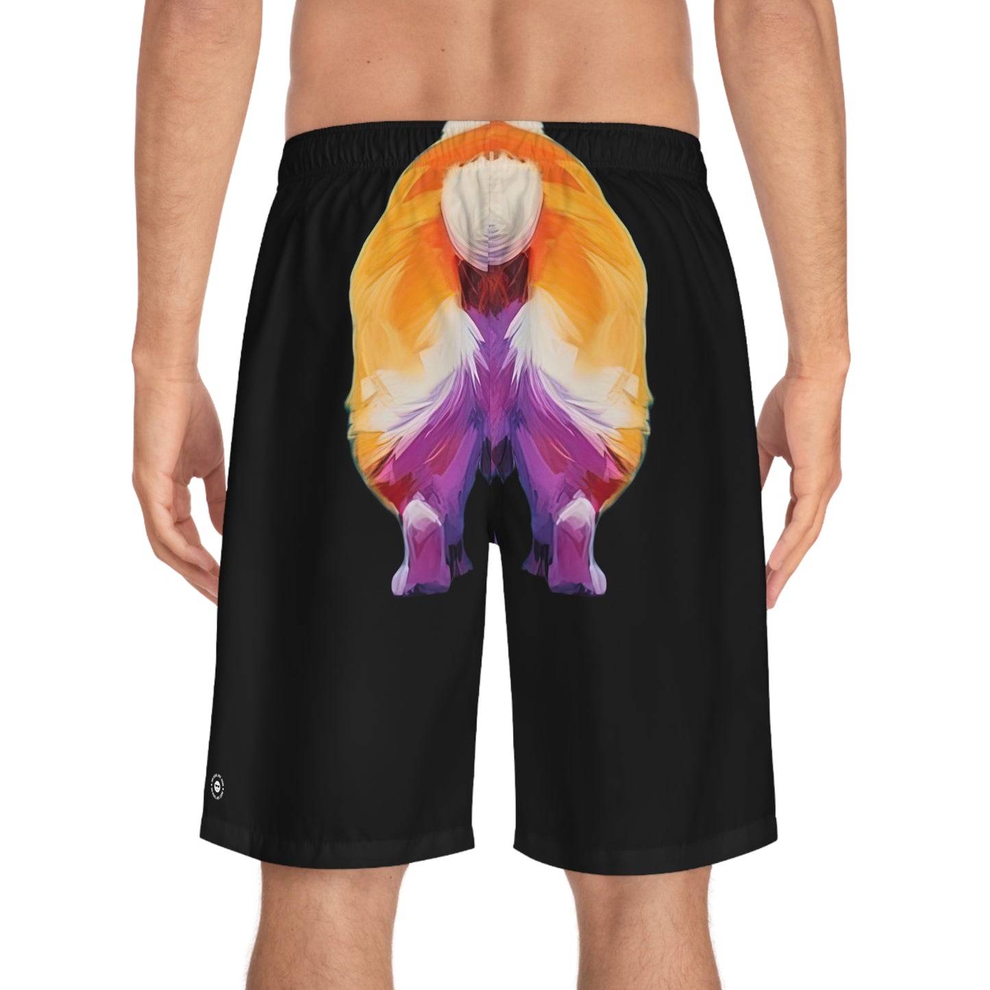 Corgi Butt Wiggle in Black - Artistic Board Shorts