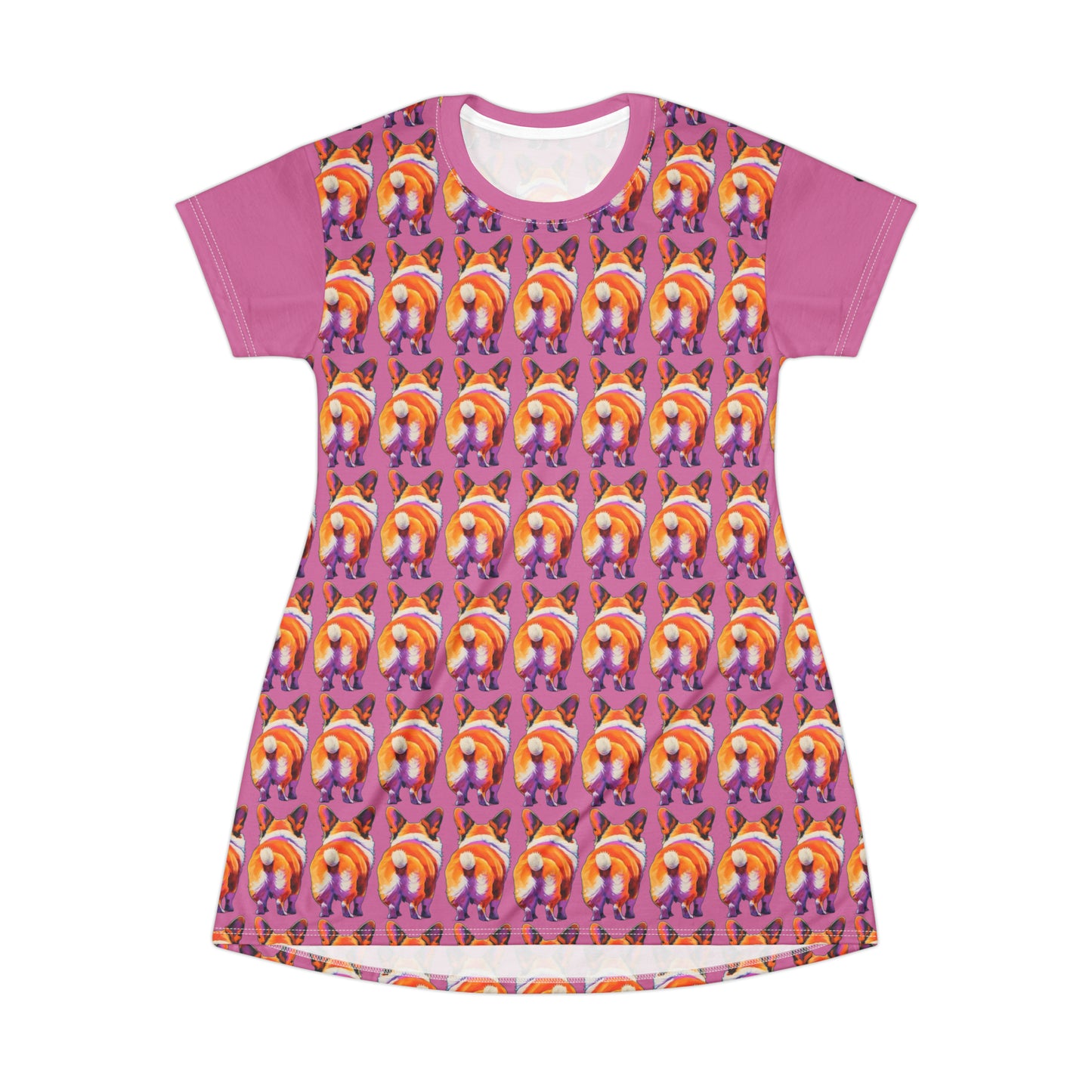 Corgi Butt Mosaic in Pink - Artsy T-Shirt Dress