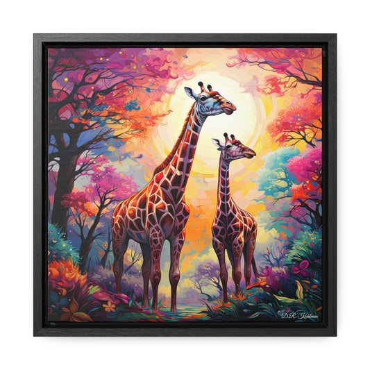 Giraffe Sunrise on Canvas