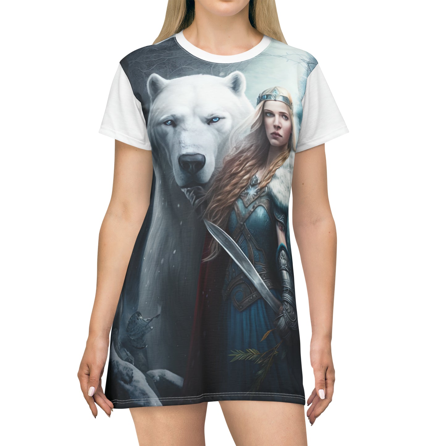 Polar Bear Baroness in White - Artsy T-Shirt Dress