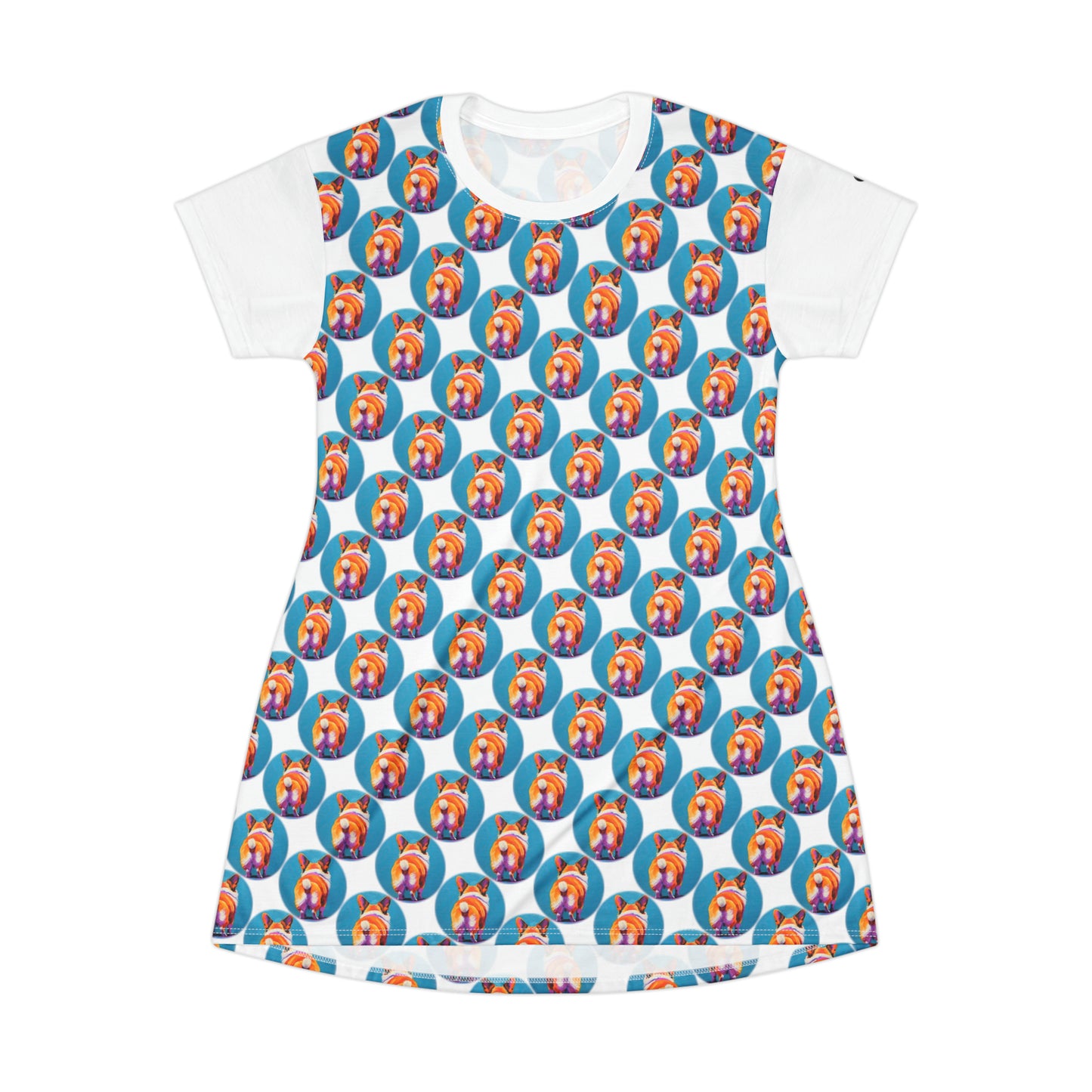 Corgi Butt Dots in White - Artsy T-Shirt Dress