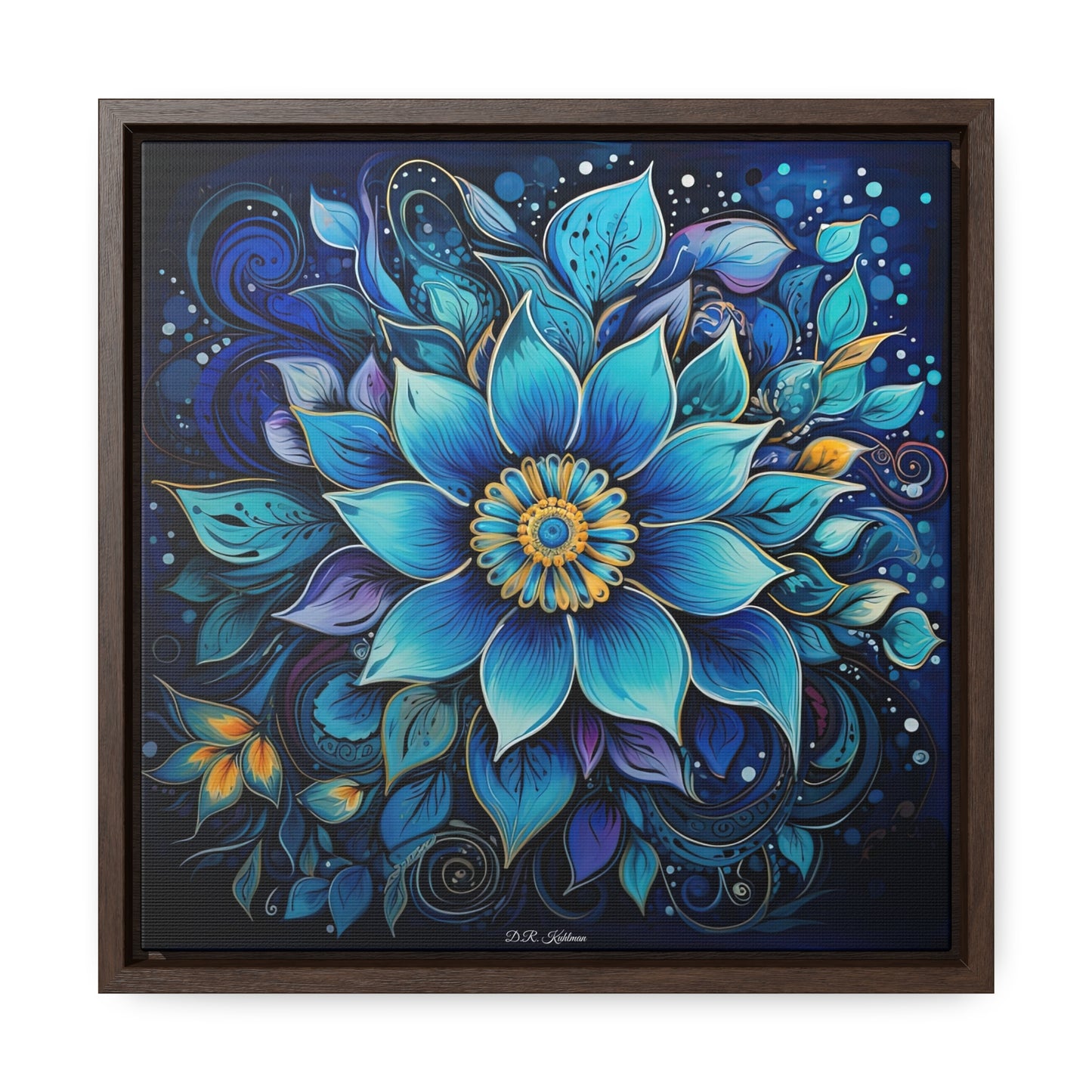 Blue Floral Mandala on Canvas