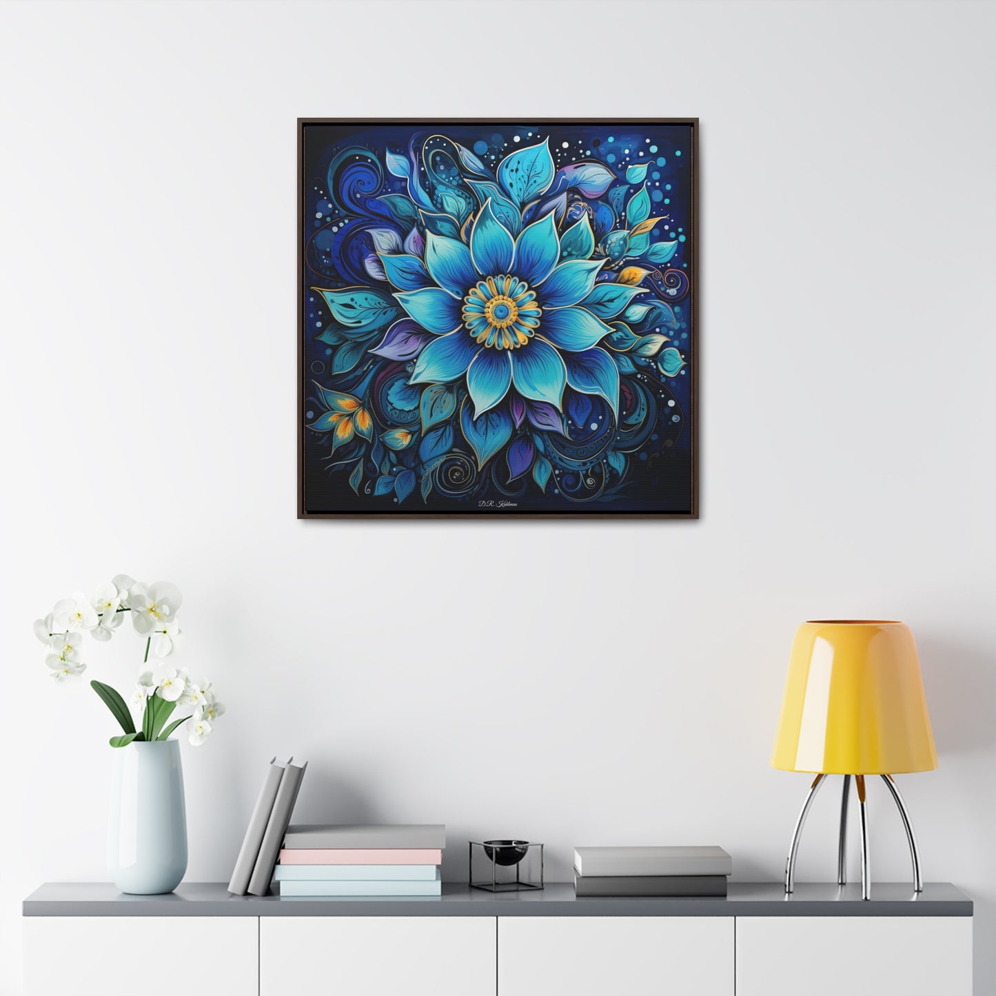 Blue Floral Mandala on Canvas