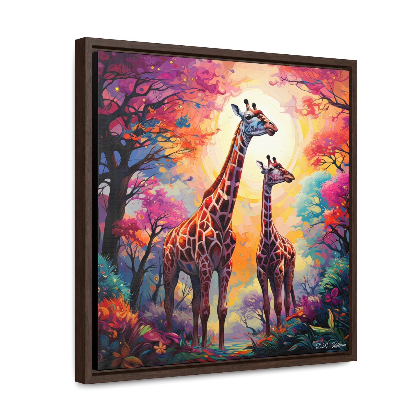 Giraffe Sunrise on Canvas