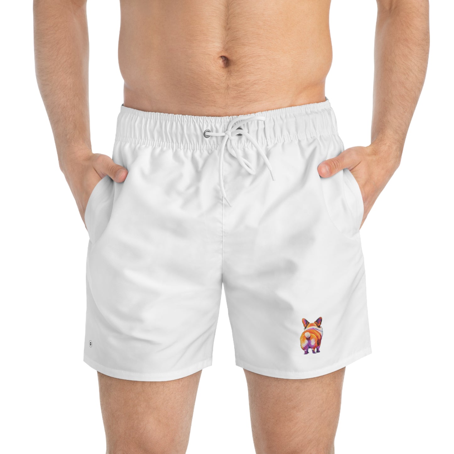 Corgi Butt in White - Artsy Swim Trunks