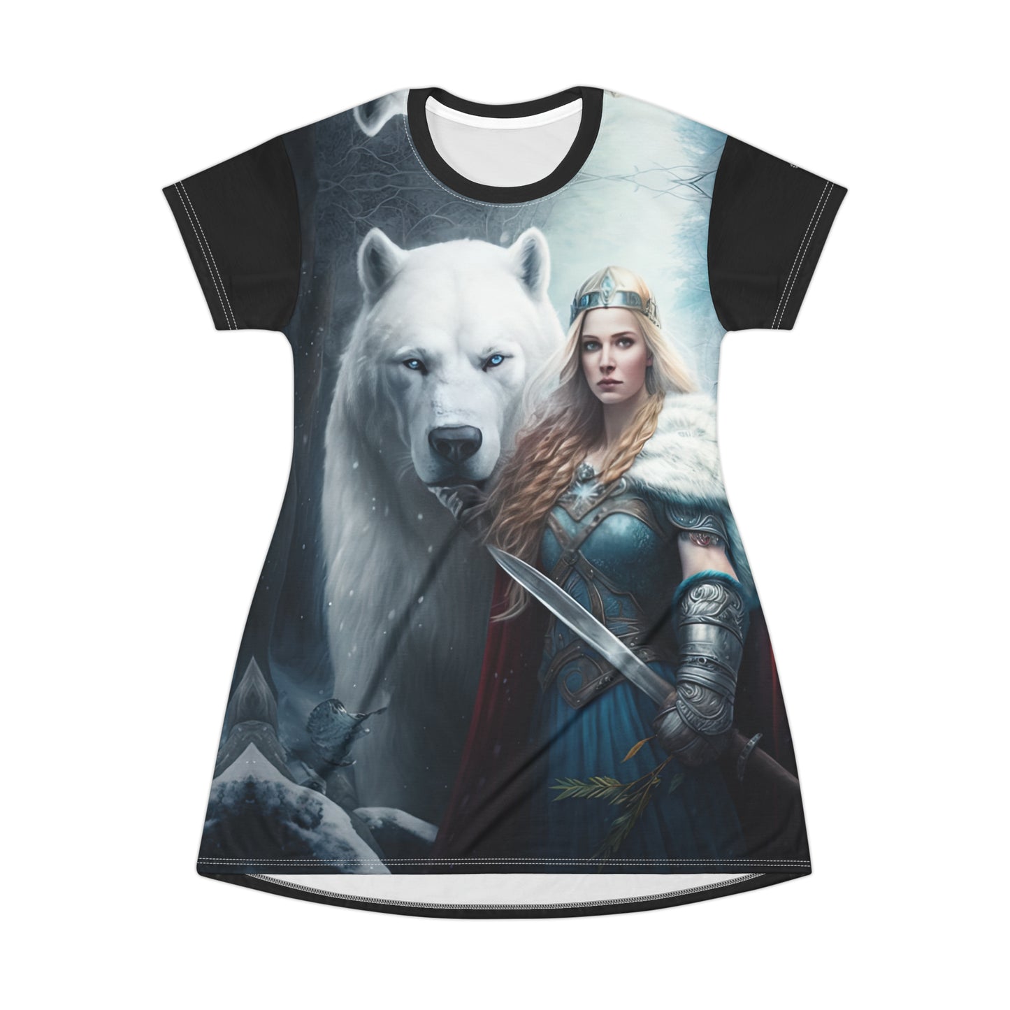 Polar Bear Baroness in Black - Artsy T-Shirt Dress