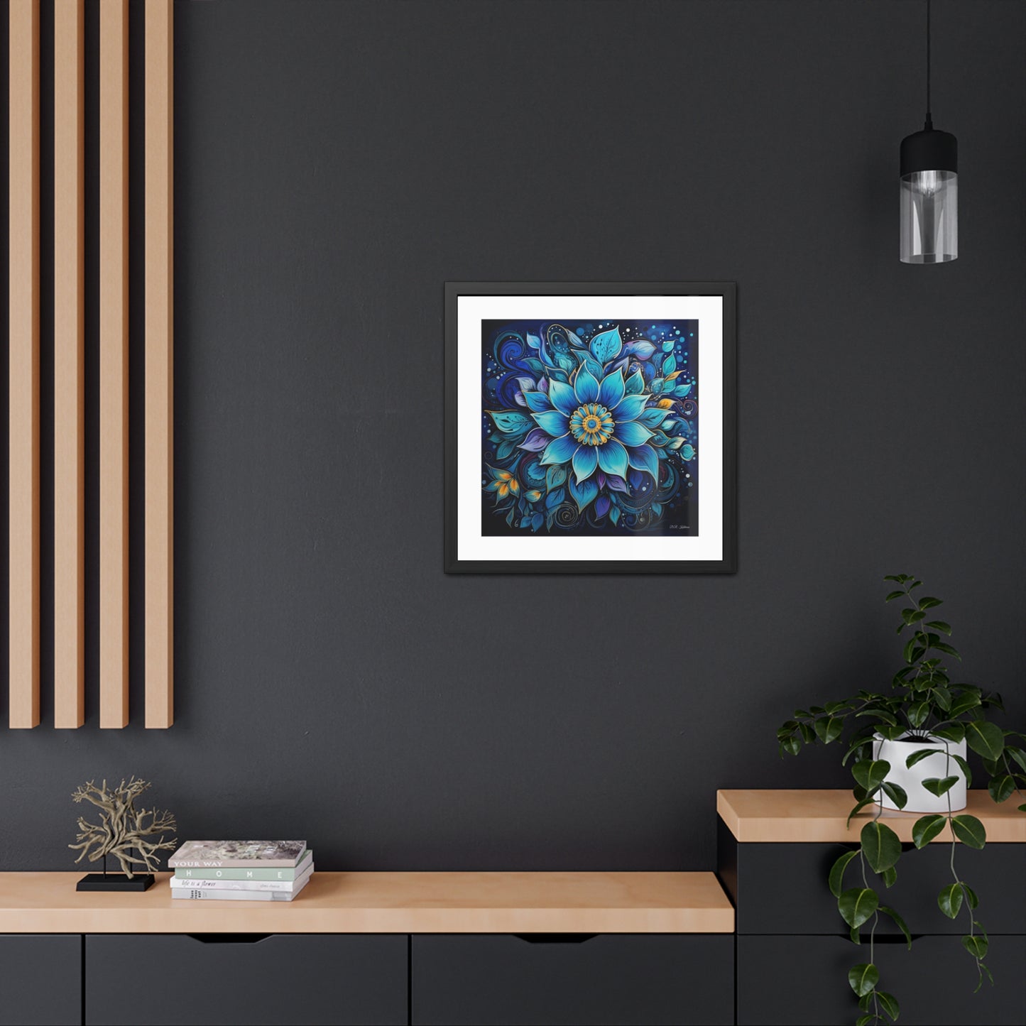 Blue Floral Mandala - Framed Fine Art Print