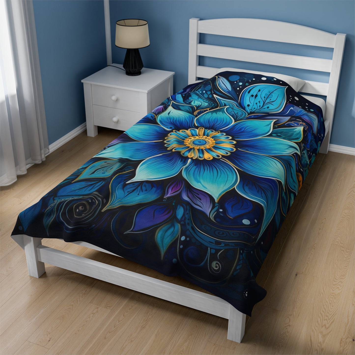 Blue Floral Mandala - Artsy Throw Blanket