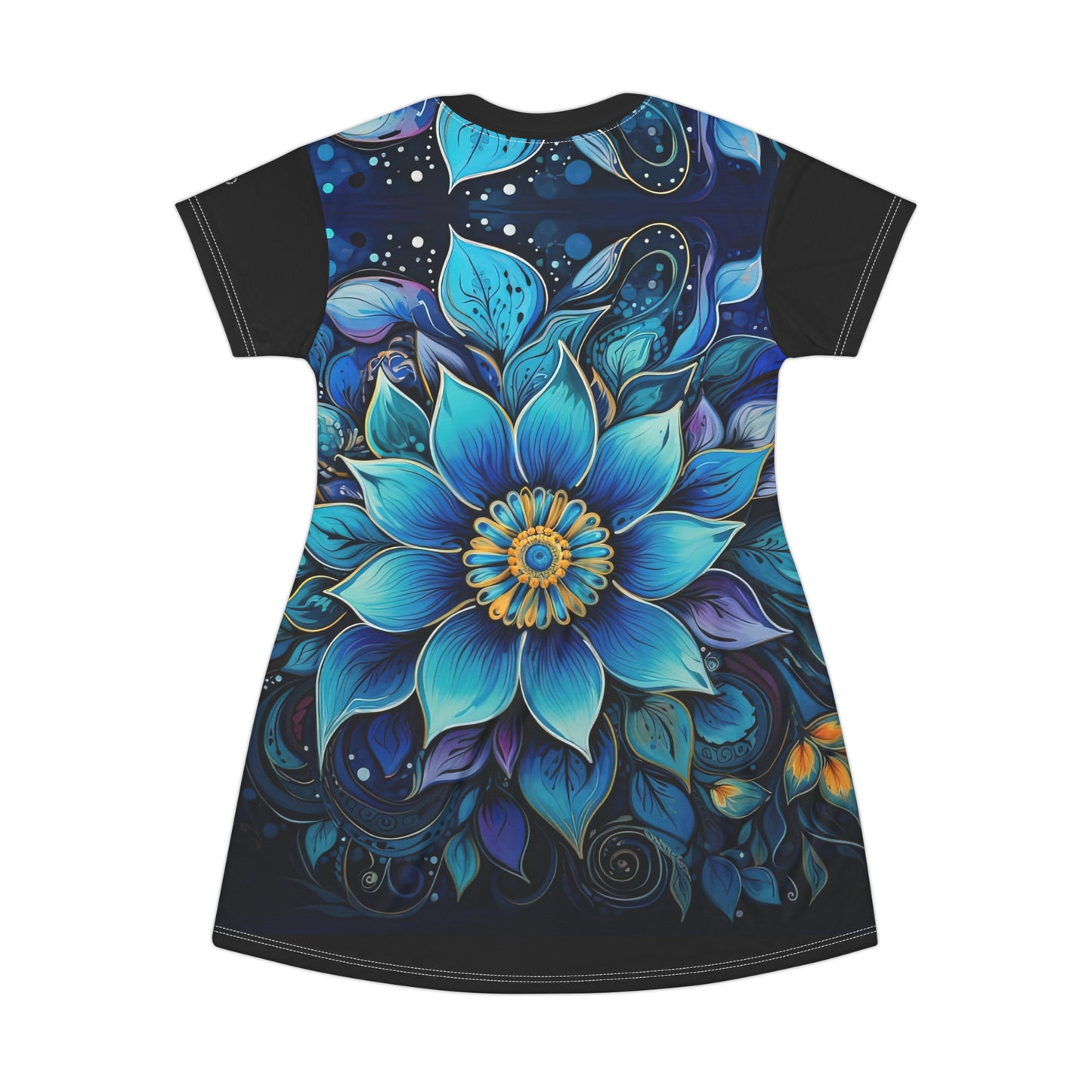 Blue Floral Mandala - Artsy T-Shirt Dress