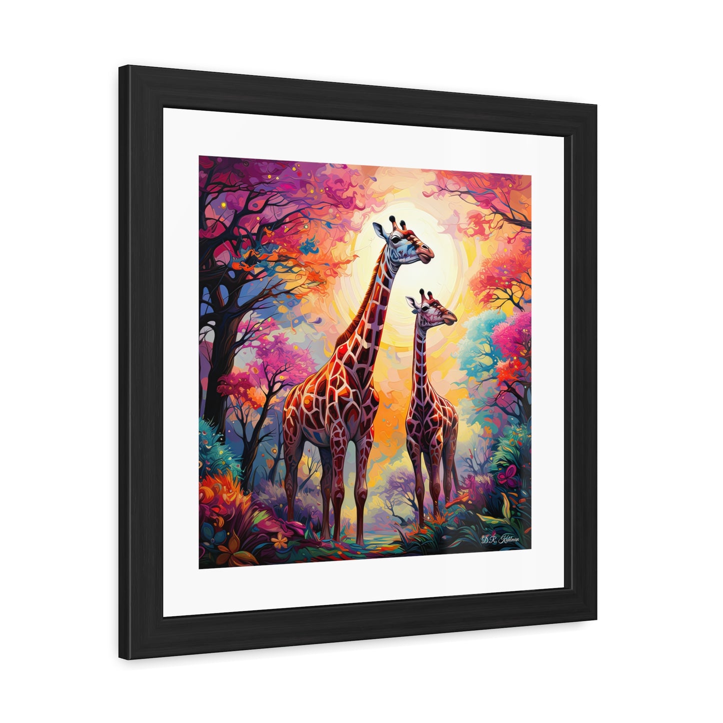 Giraffe Sunrise - Framed Fine Art Print