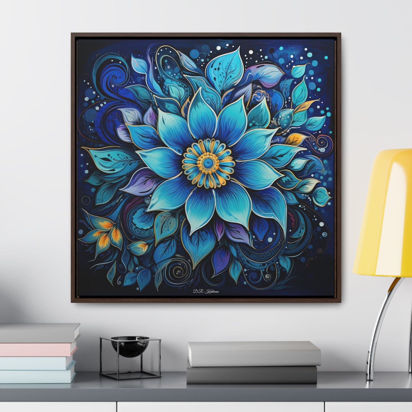 Blue Floral Mandala on Canvas