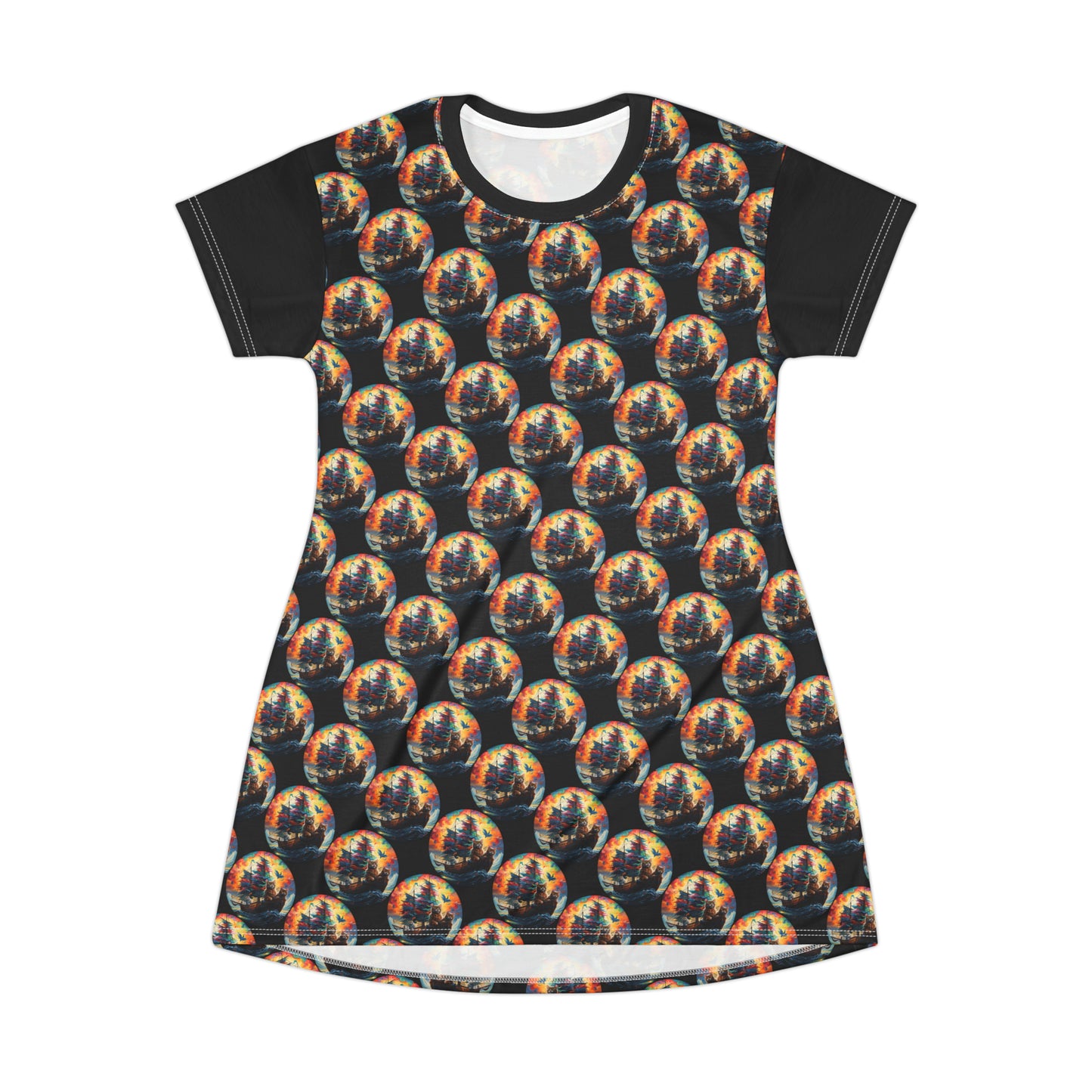 Sea Cats Dots - Artsy T-Shirt Dress