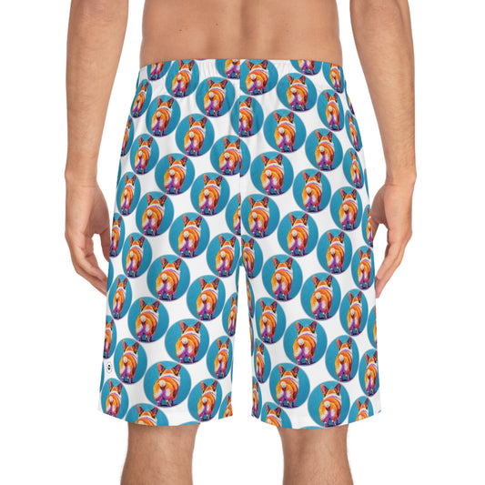 Corgi Butt Dots in White - Artistic Board Shorts