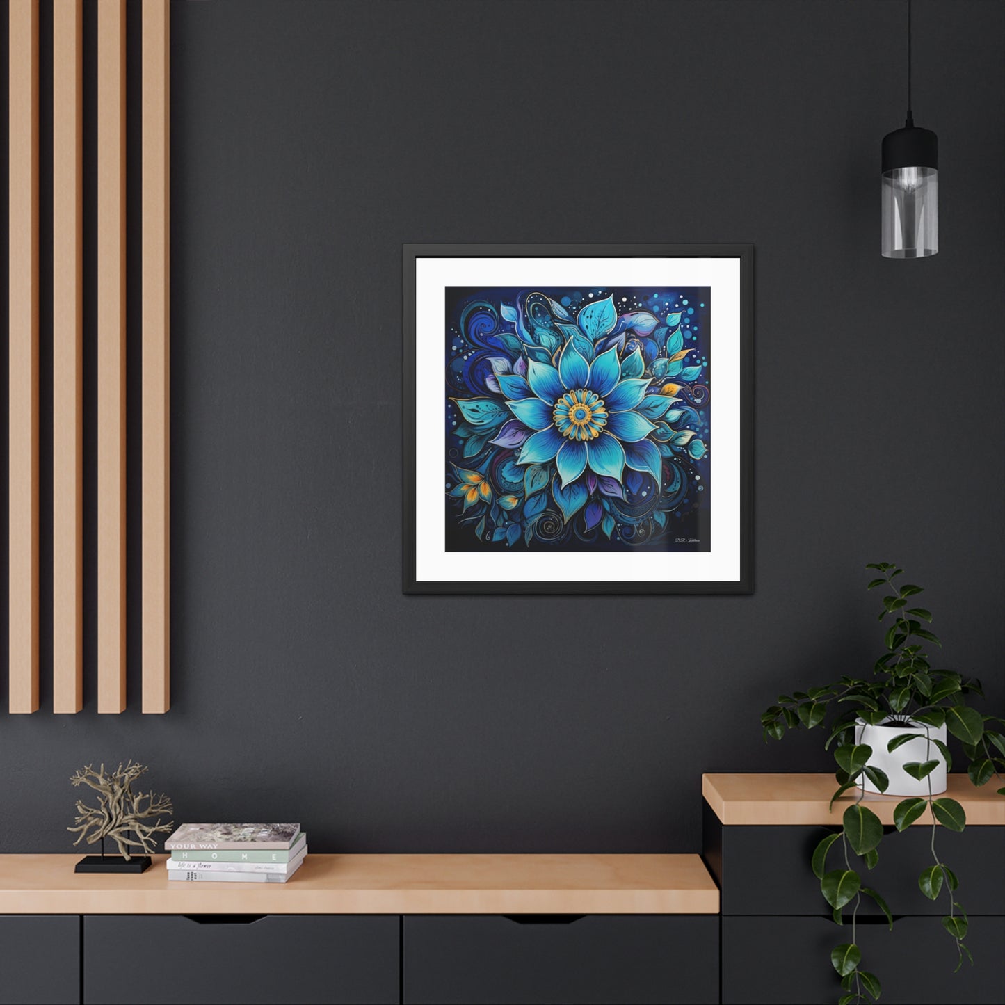 Blue Floral Mandala - Framed Fine Art Print