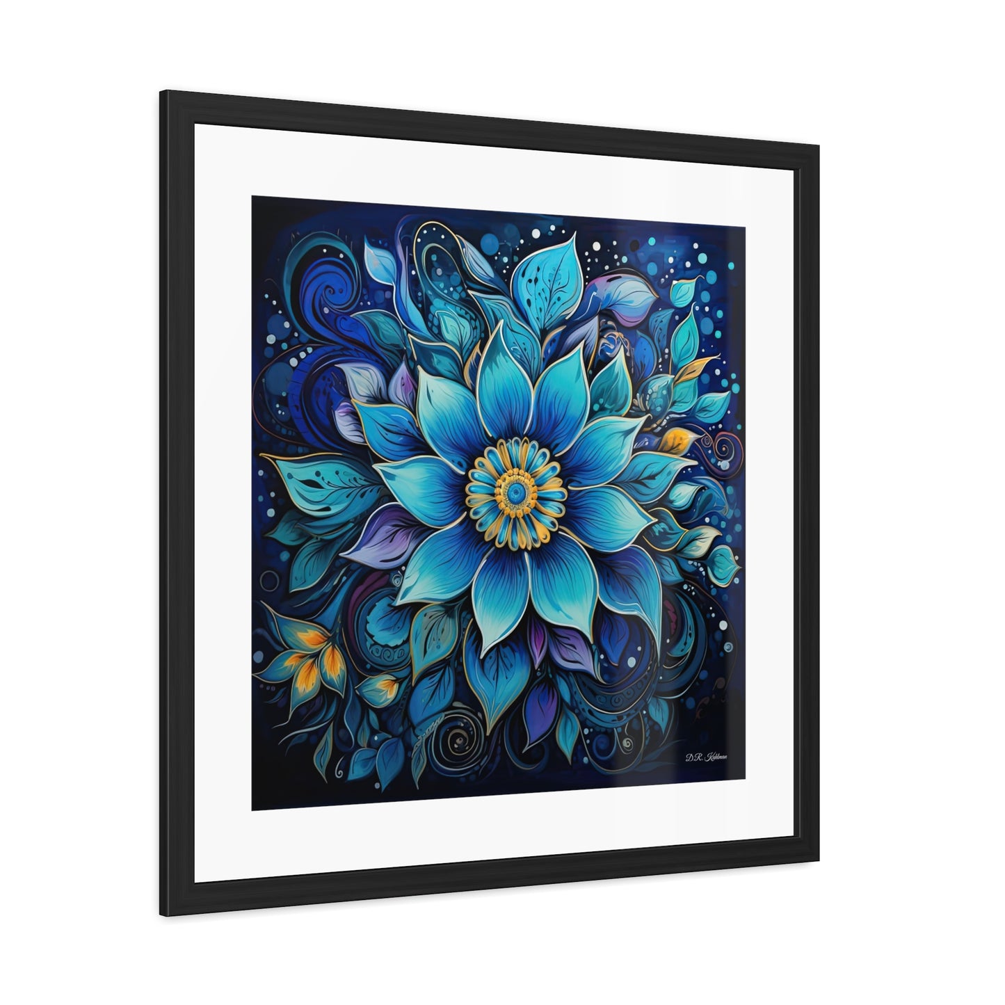 Blue Floral Mandala - Framed Fine Art Print