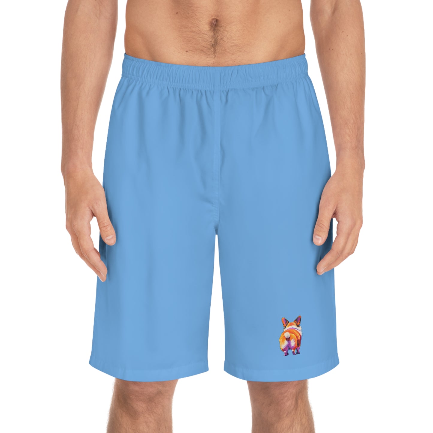 Corgi Butt Wiggle in Blue - Artistic Board Shorts