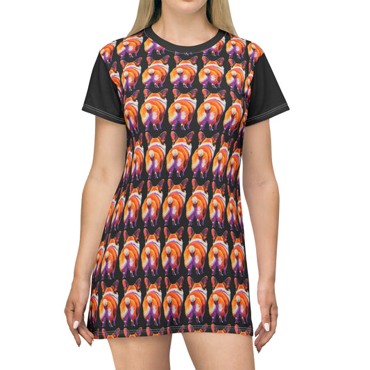 Corgi Butt Mosaic in Black - Artsy T-Shirt Dress