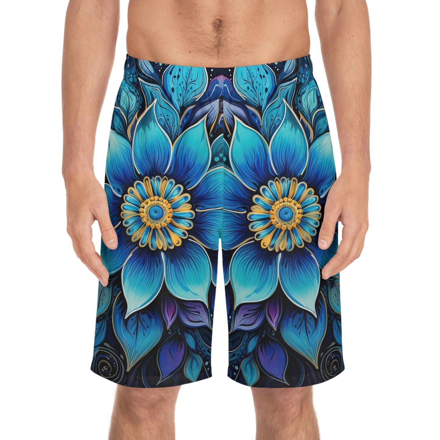 Blue Floral Mandala - Artistic Board Shorts