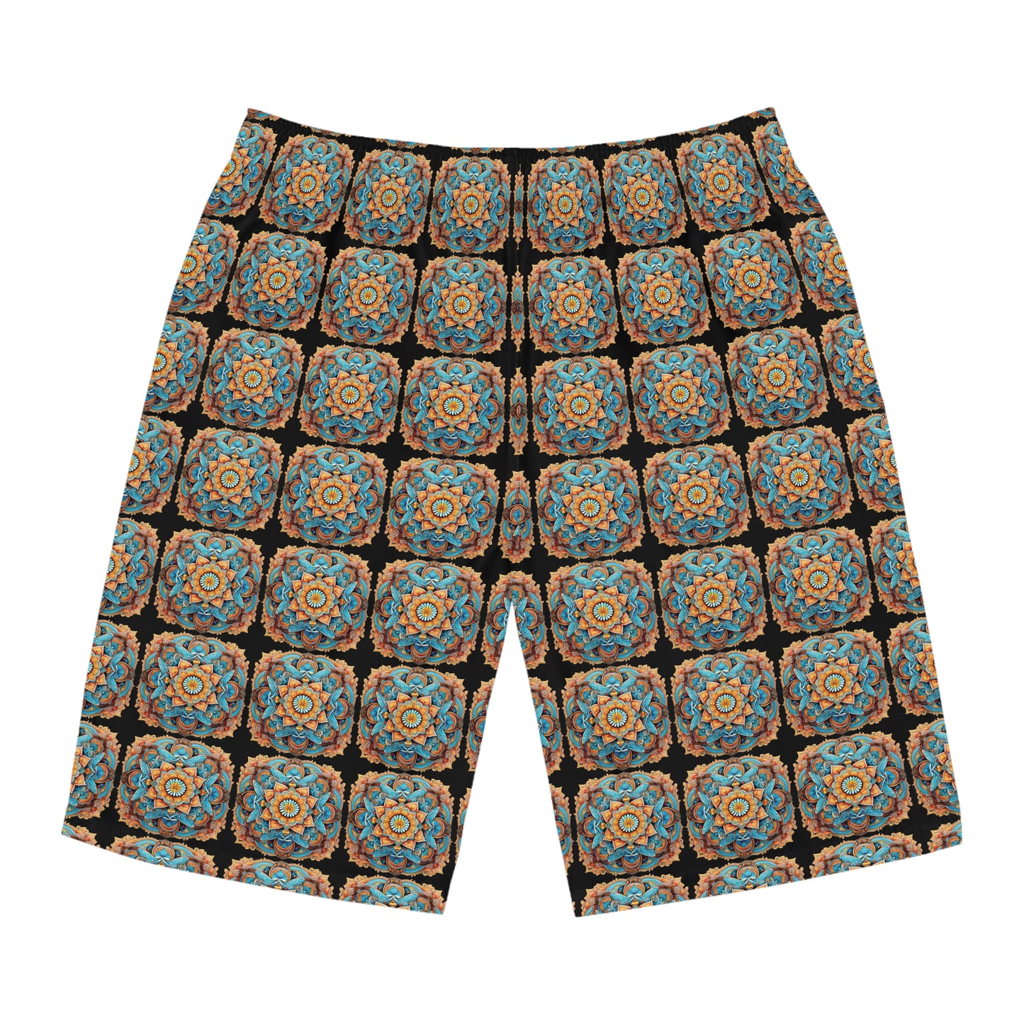 Winged Mandala Mosaic in Black - Artistic Board Shorts