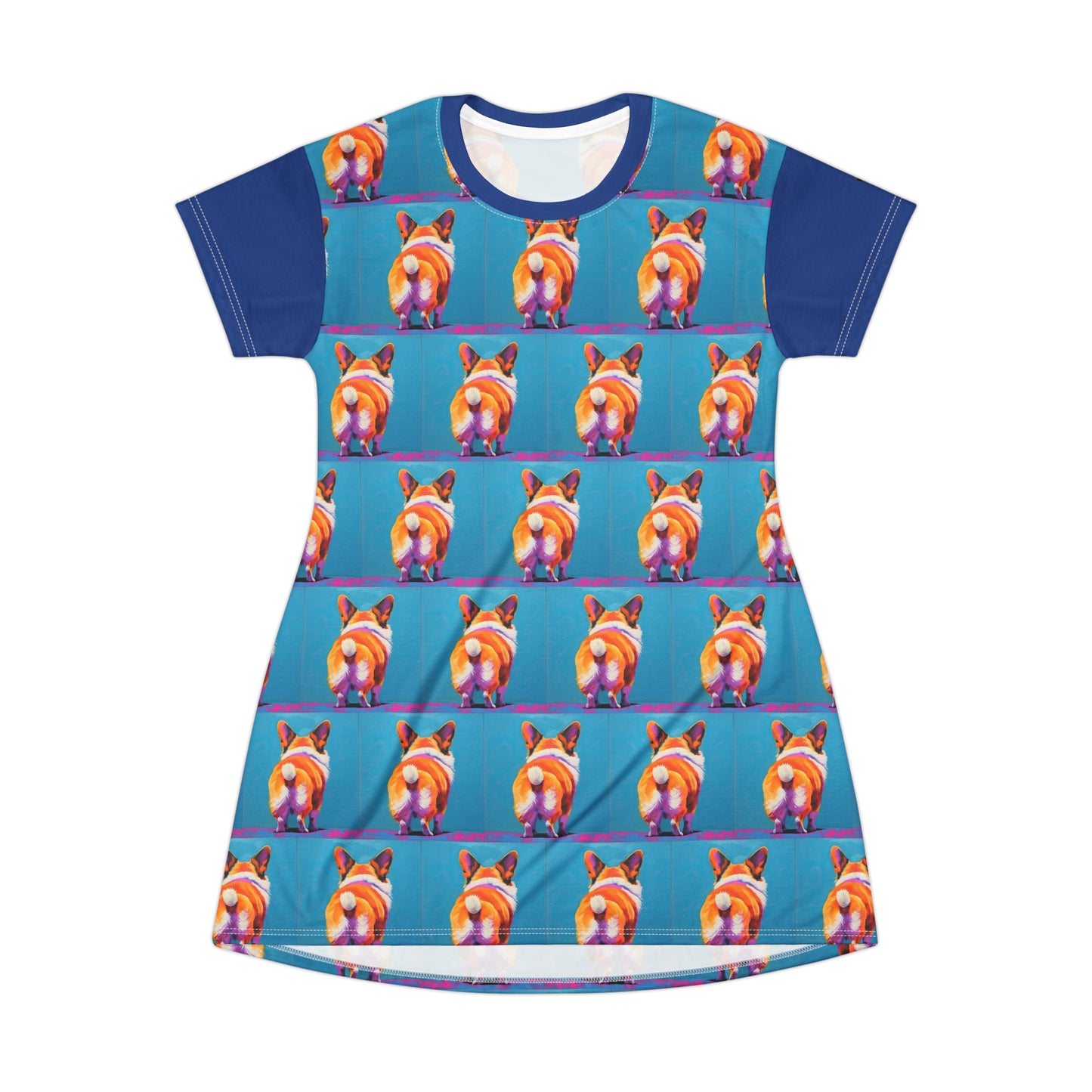 Corgi Butt Mosaic in Blue - Artsy T-Shirt Dress