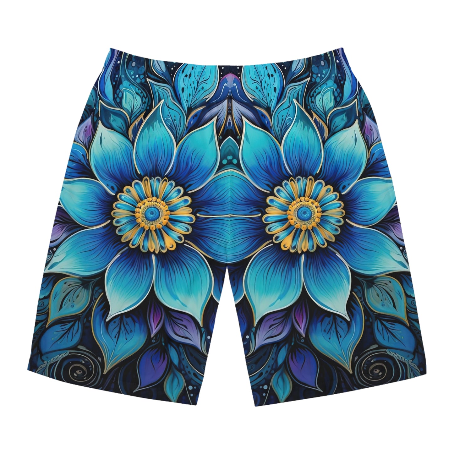 Blue Floral Mandala - Artistic Board Shorts