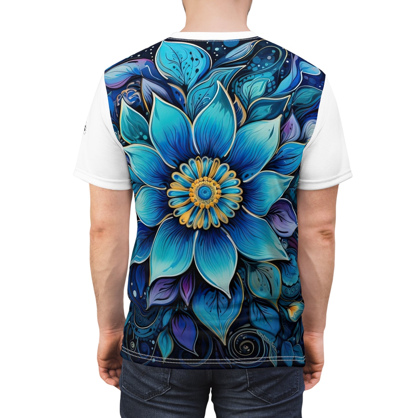 Blue Floral Mandala in White - Fashion Tee