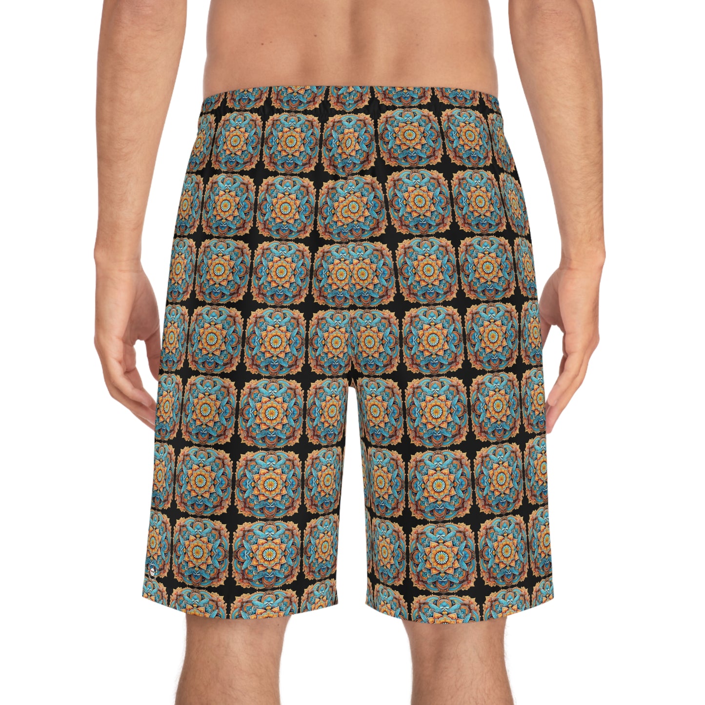 Winged Mandala Mosaic in Black - Artistic Board Shorts