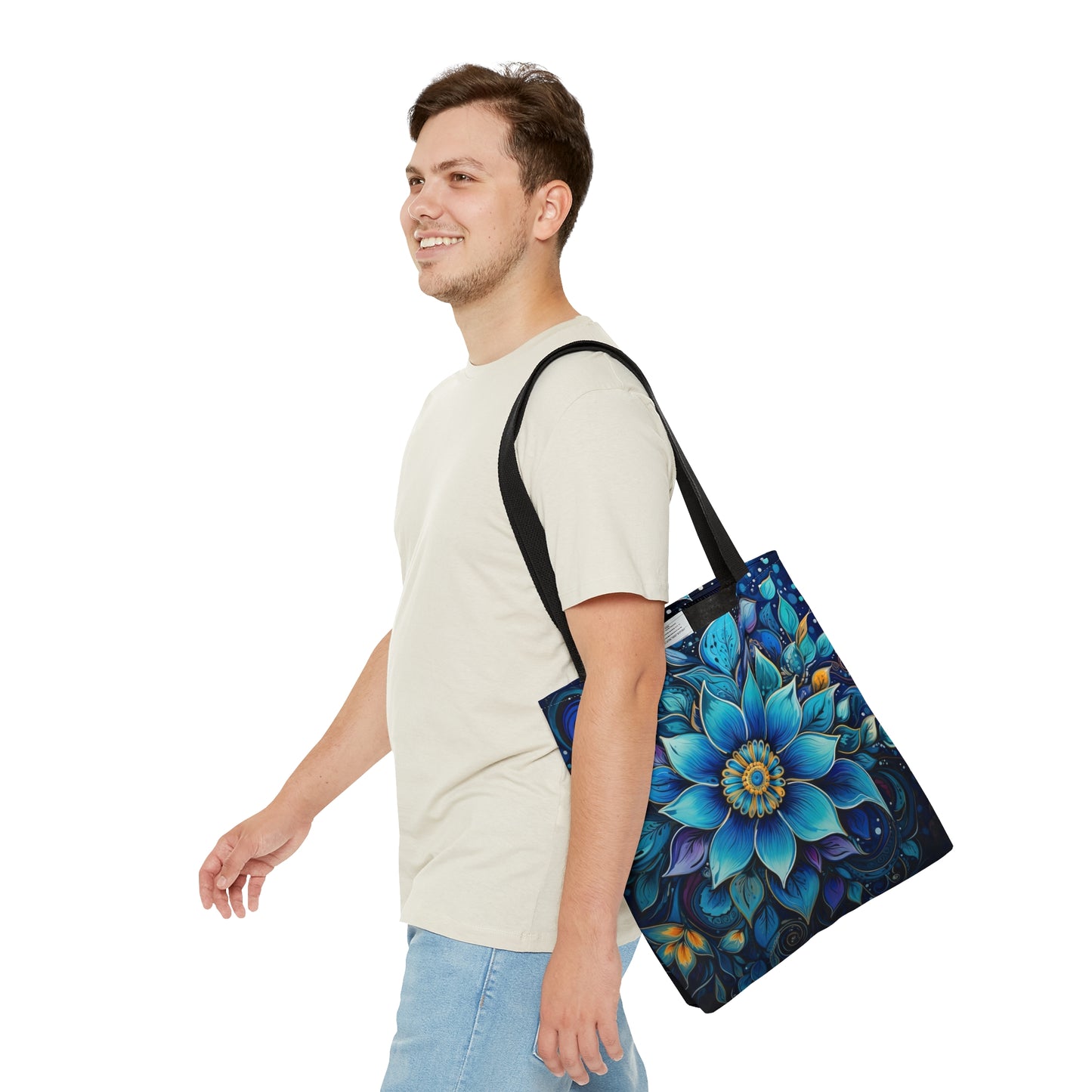 Blue Floral Mandala - Artistic Tote Bag