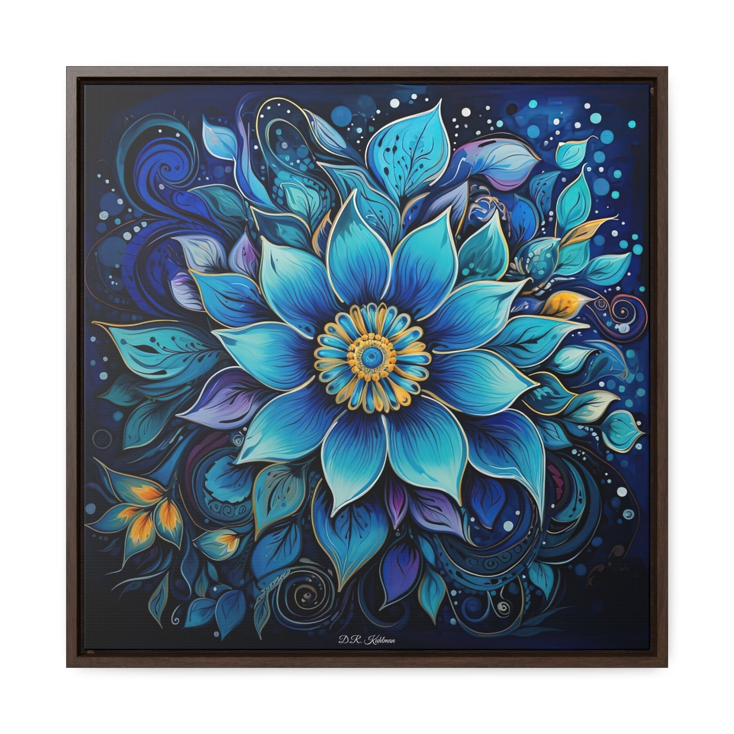 Blue Floral Mandala on Canvas