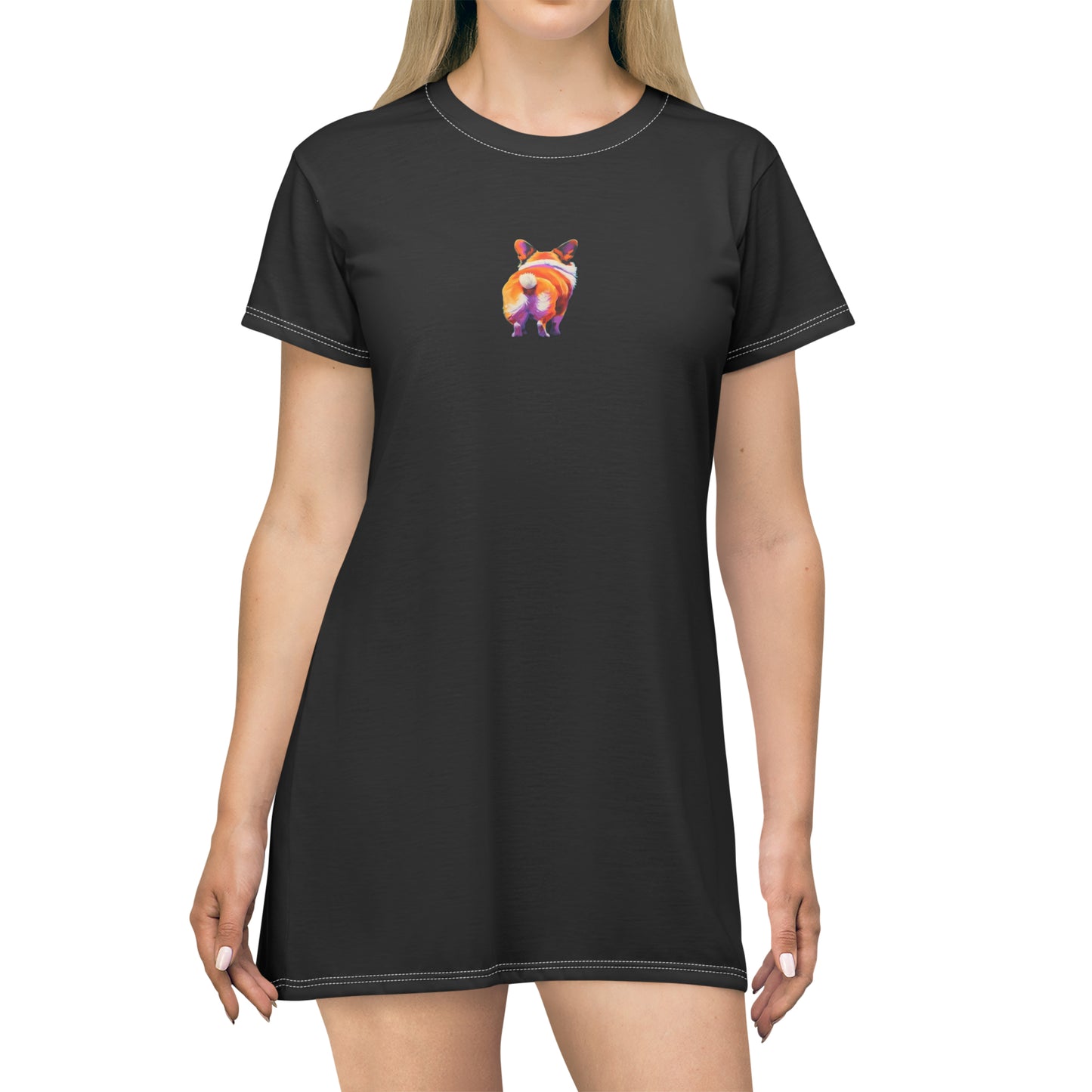 Corgi Butt in Black - Artsy T-Shirt Dress