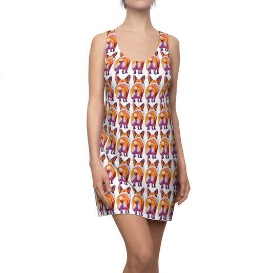 Corgi Butt Mosaic in White - Artistic Racerback Dress