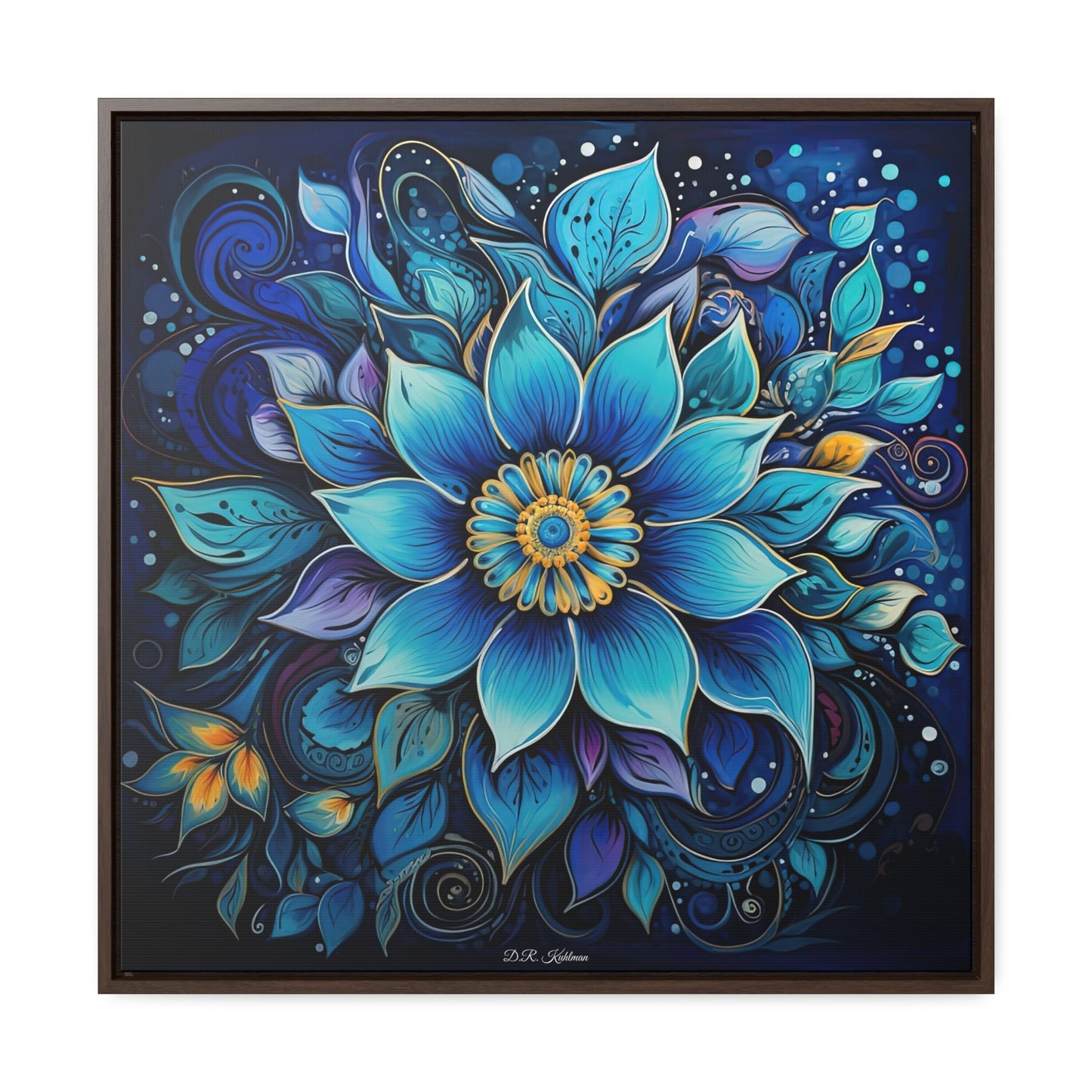 Blue Floral Mandala on Canvas