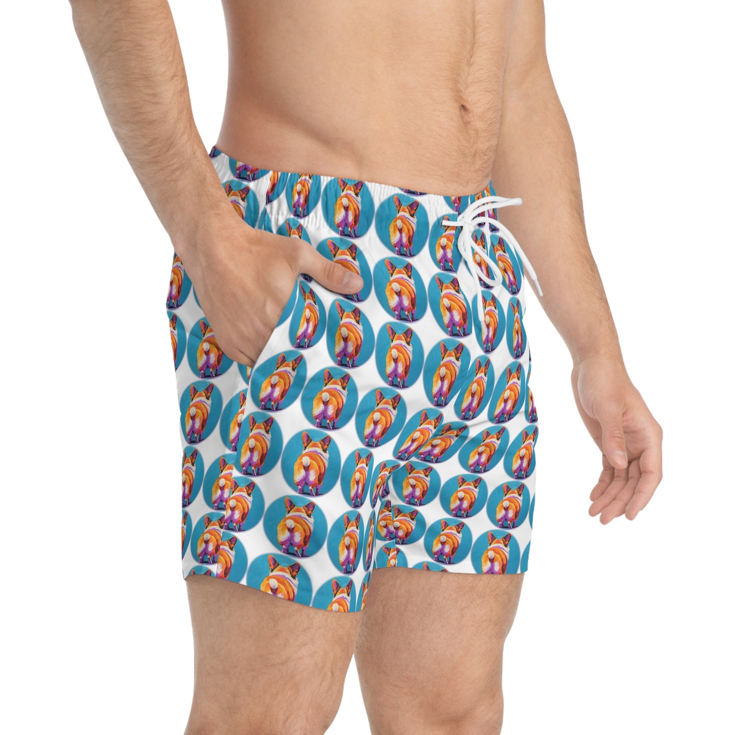 Corgi Butt Dots in White - Artsy Swim Trunks