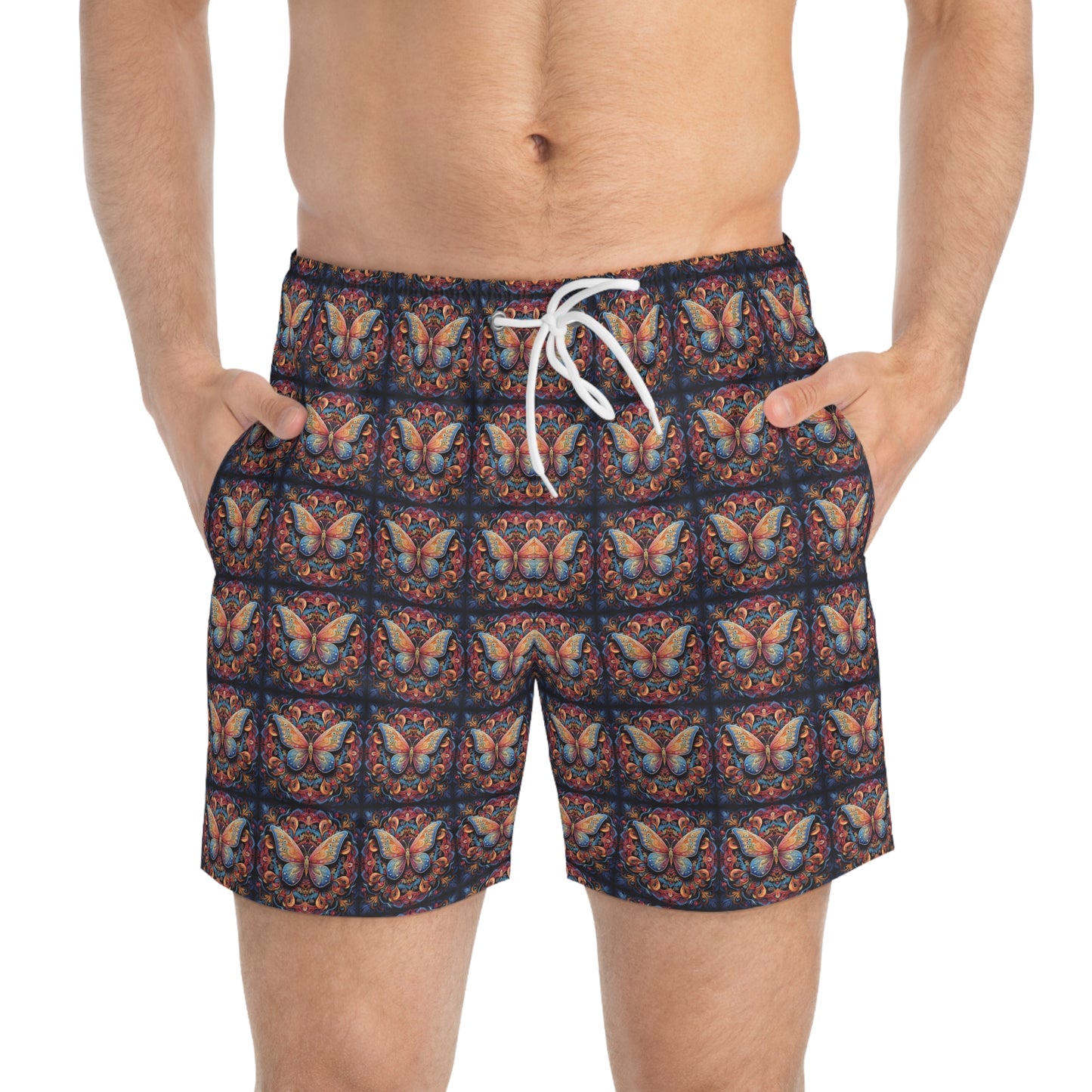 Butterfly Mandala Mosaic - Artsy Swim Trunks