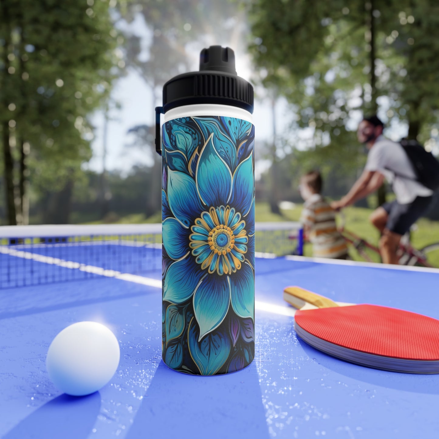 Blue Floral Mandala - Water Bottle