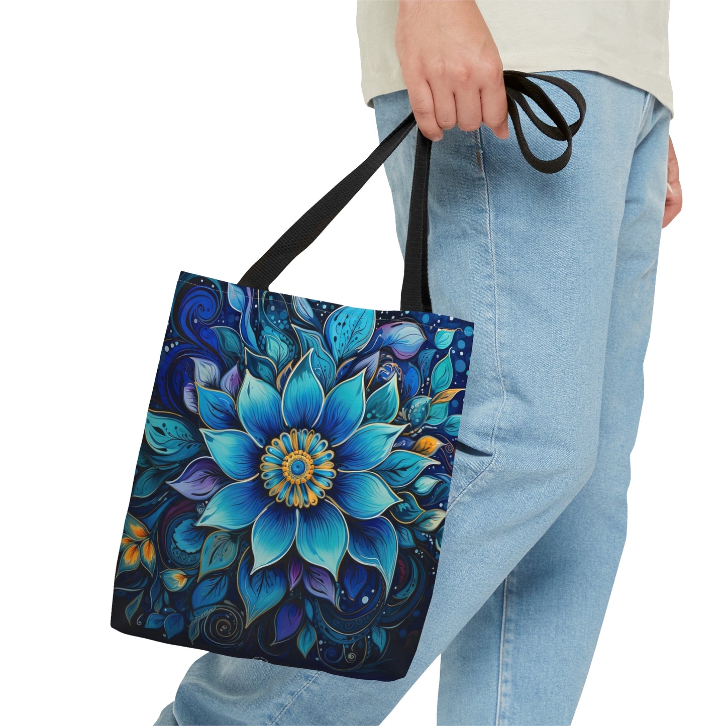 Blue Floral Mandala - Artistic Tote Bag