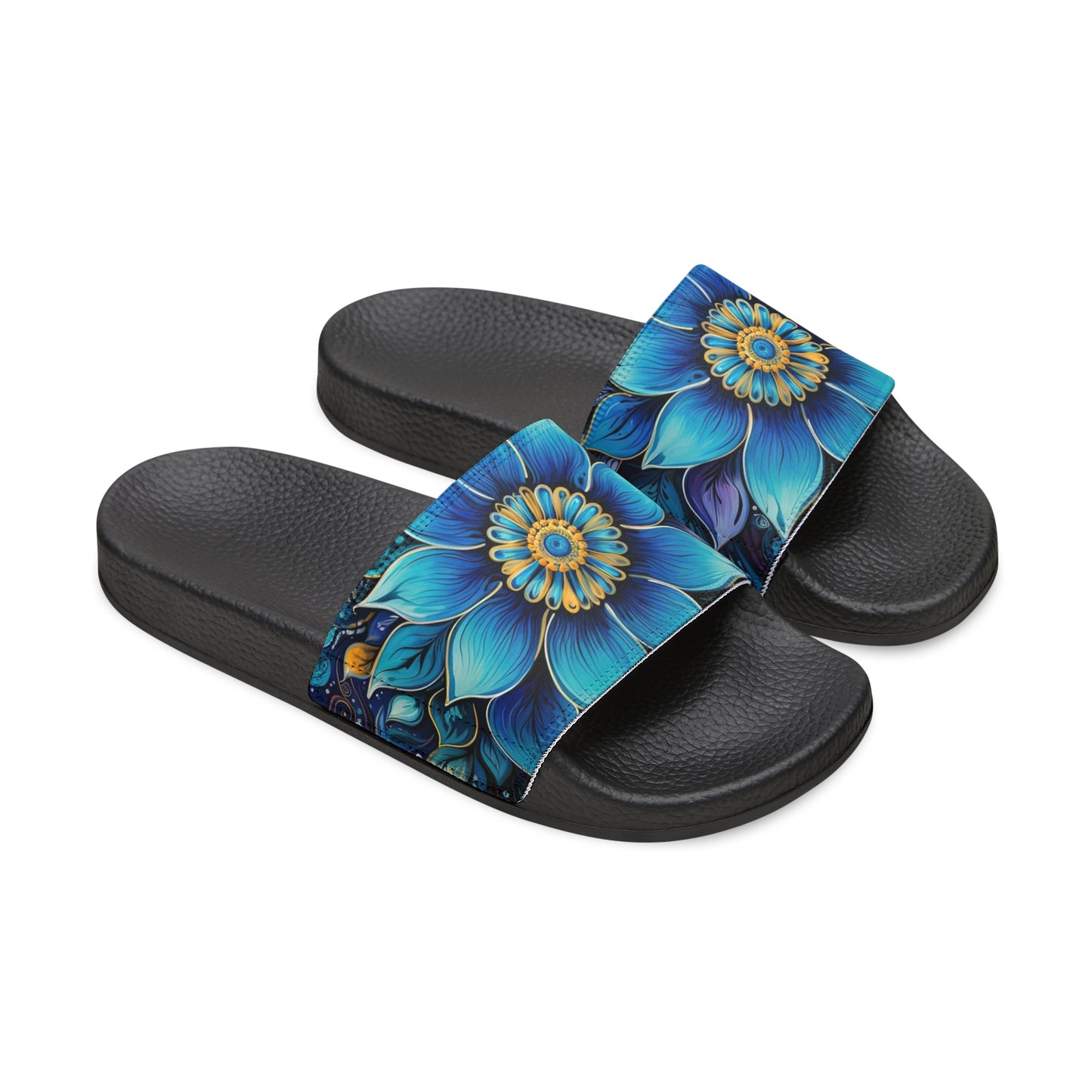 Blue Floral Mandala - Men's Slides