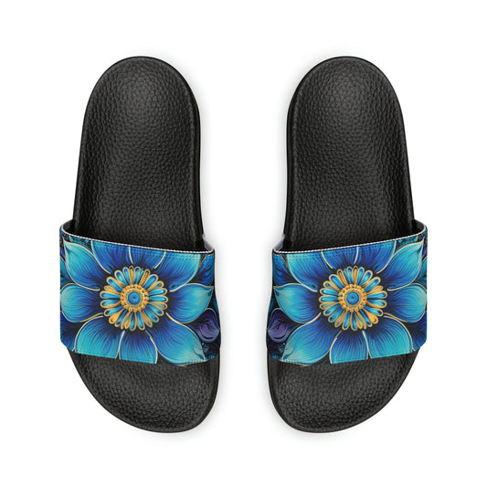 Blue Floral Mandala - Men's Slides