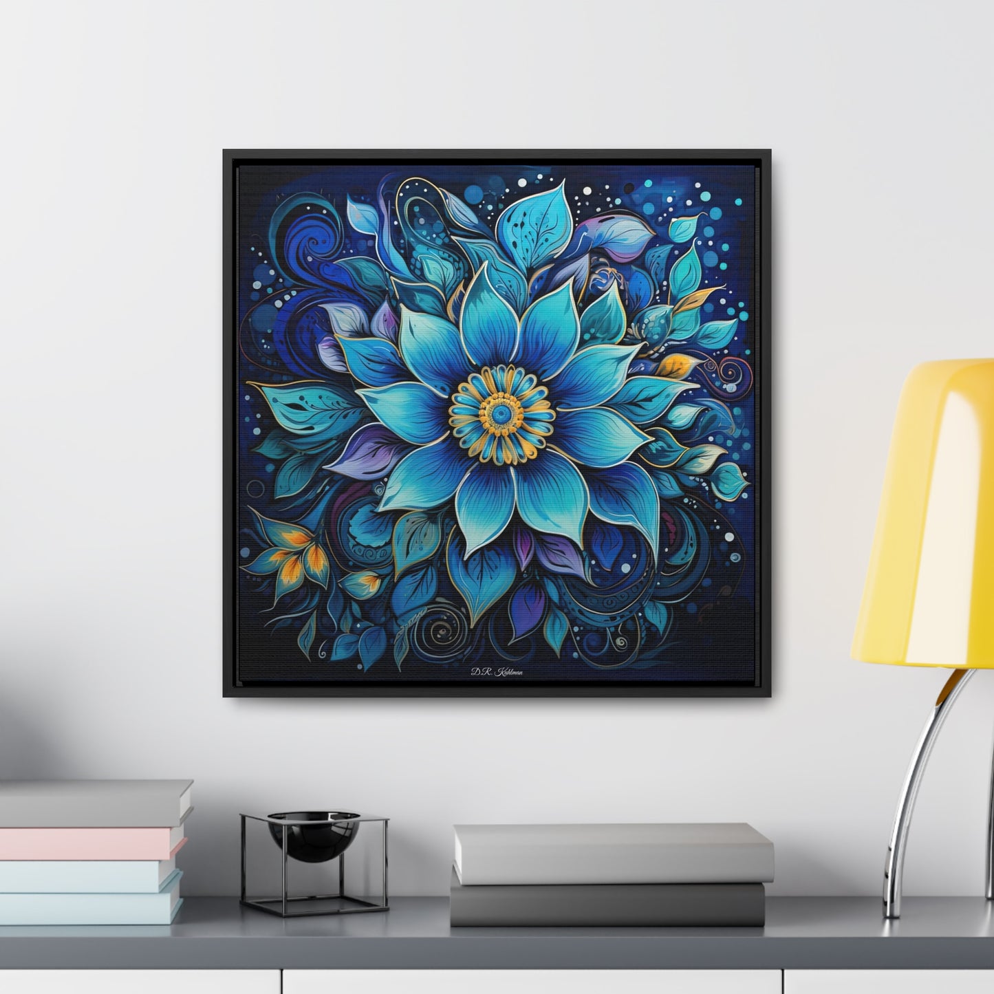 Blue Floral Mandala on Canvas