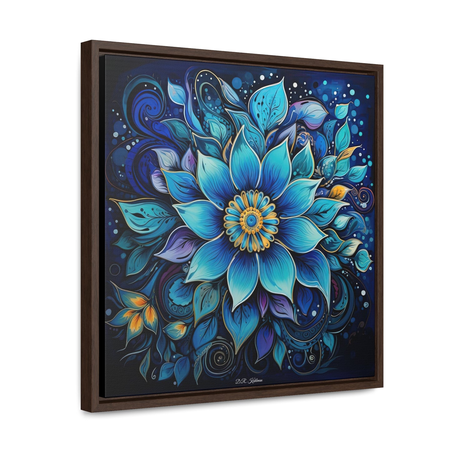 Blue Floral Mandala on Canvas