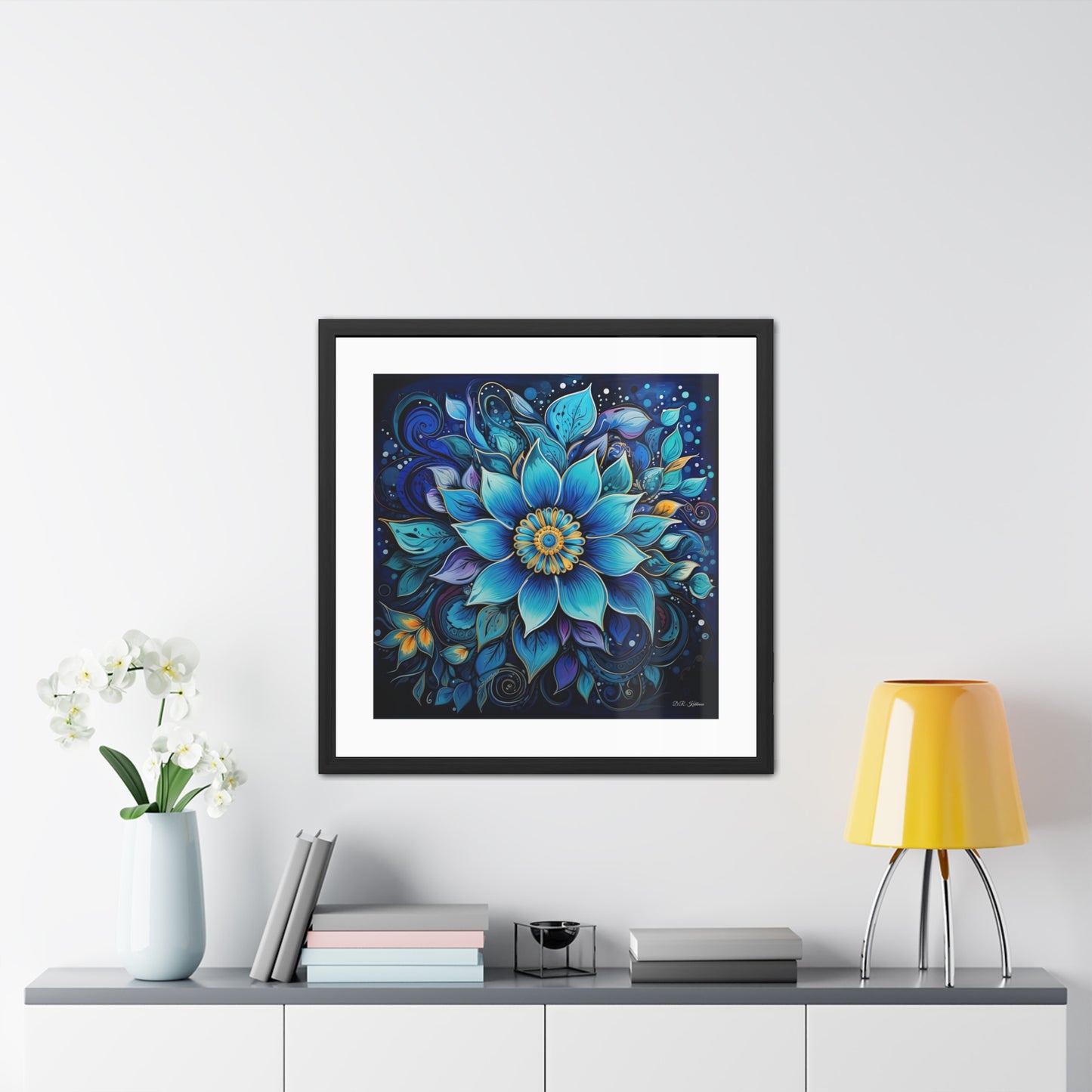 Blue Floral Mandala - Framed Fine Art Print