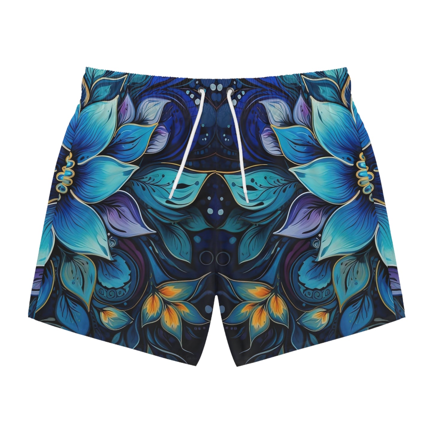 Blue Floral Mandala - Artsy Swim Trunks