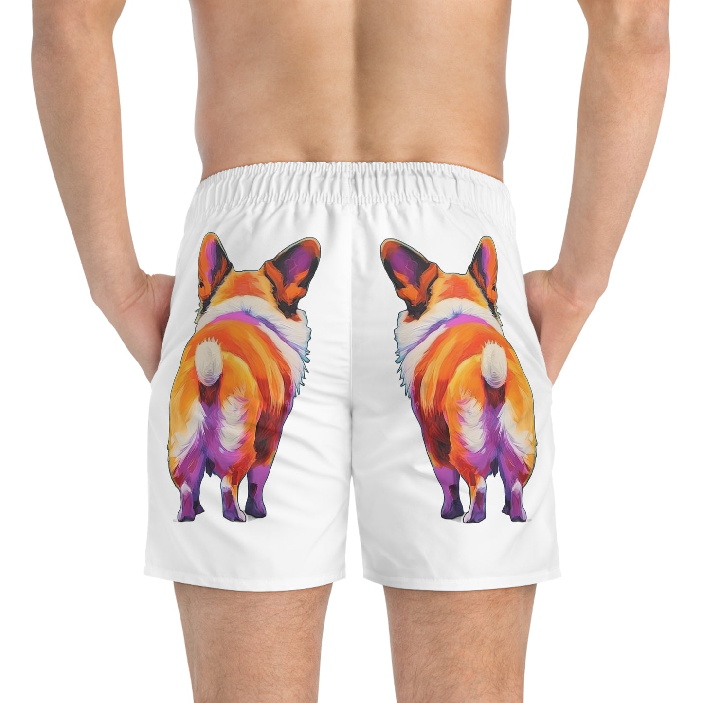 Corgi Butt in White - Artsy Swim Trunks