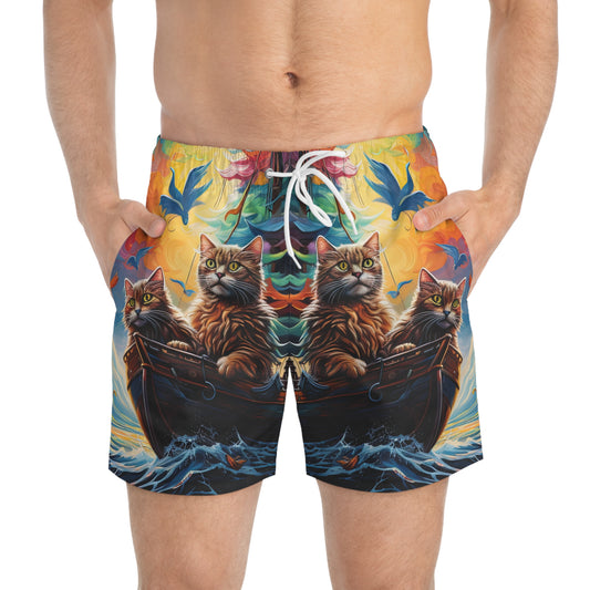 Sea Cats - Artsy Swim Trunks