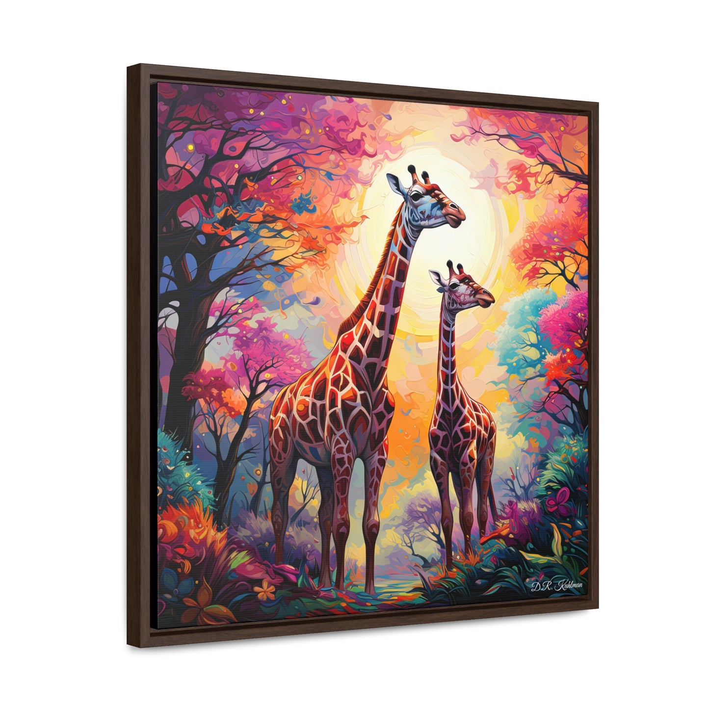 Giraffe Sunrise on Canvas